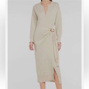 NWT Jonathan Simkhai Beige Evalynn Cashmere Wool Wrap Sweater Dress size M